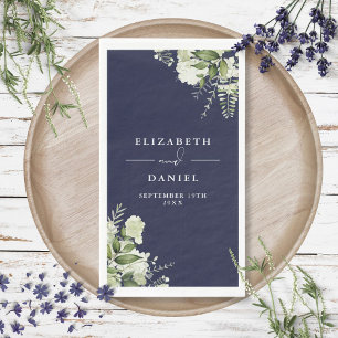 Serviette En Papier Marine Bleu Vert Floral Mariage élégant