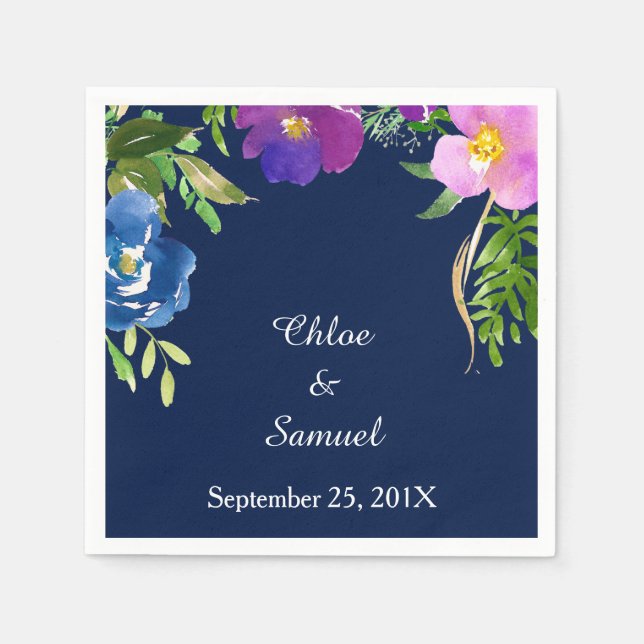 Serviette En Papier Marine Bleu Violet Jardin Mariage (Devant)