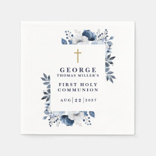 Serviette En Papier Marine Bleue Botanique Moderne Sainte Communion