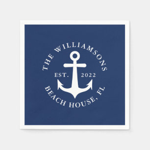 Serviette En Papier Marine Blue Custom Nom de famille Ancre nautique