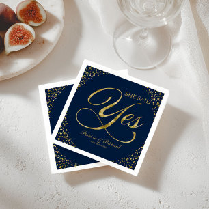 Serviette En Papier Marine Blue Gold Elle A Dit Oui Engagement