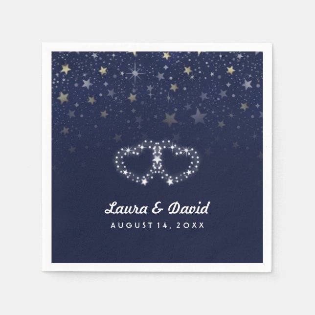 Serviette En Papier Marine Blue Gold & White Hearts & Stars Mariage (Devant)