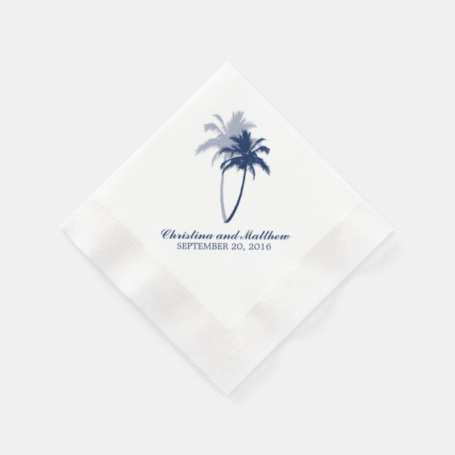 Serviette En Papier Marine Blue Palm Trees Beach Mariage (Coin)