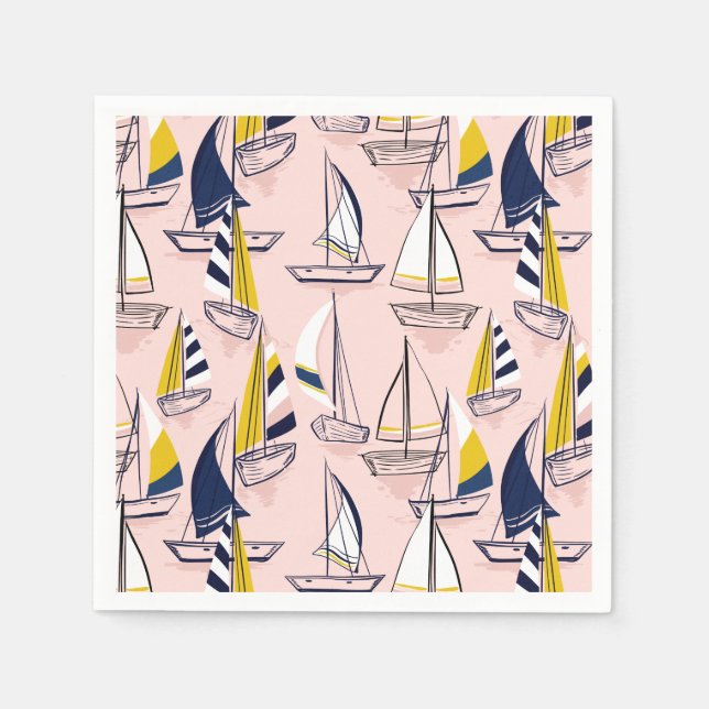Serviette En Papier Marine Blue Sailboats Party (Devant)