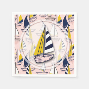Serviette En Papier Marine Blue Sailboats Party