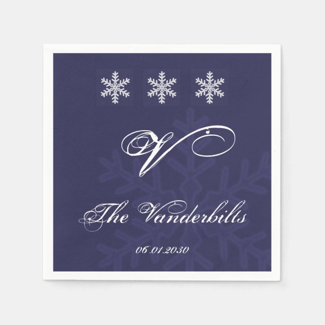 Serviette En Papier Marine Blue Snowflake Mariage d'hiver (Devant)