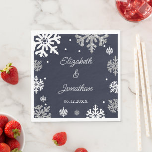 Serviette En Papier Marine Blue Snowflakes Mariage d'hiver