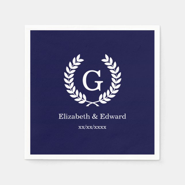 Serviette En Papier Marine Blue What Blé Laurel Wreath Initial Monogra (Devant)