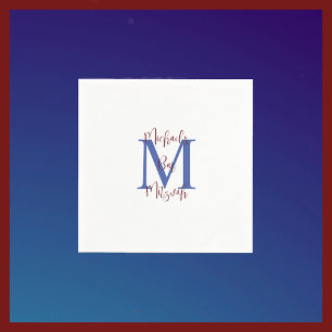 Serviette En Papier Marine Blue White Bar Mitzvah Nom Monogram