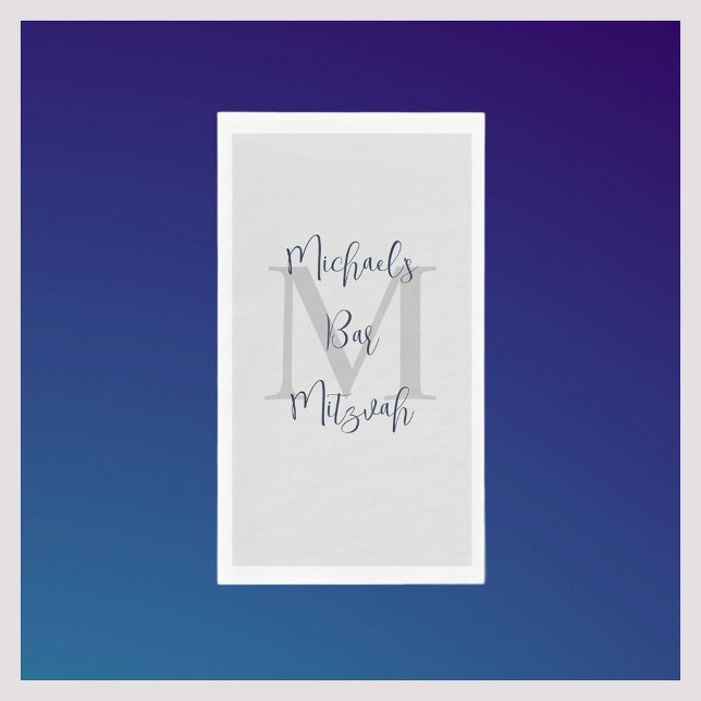 Serviette En Papier Marine Blue White Bar Mitzvah Nom Monogram (Créateur téléchargé)