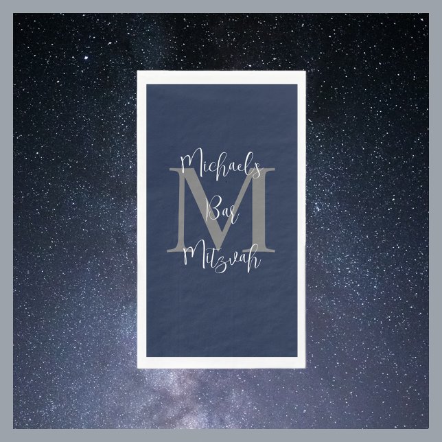 Serviette En Papier Marine Blue White Bar Mitzvah Nom Monogram (Créateur téléchargé)