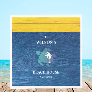 Serviette En Papier Marine Blue Wood Nom de famille Beach House