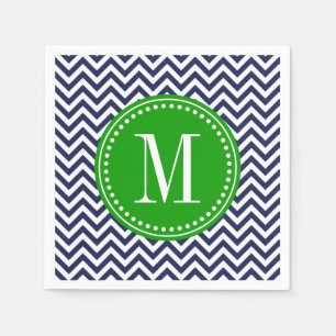 Serviette En Papier Marine Chevron Zigzag Monogramme personnalisé