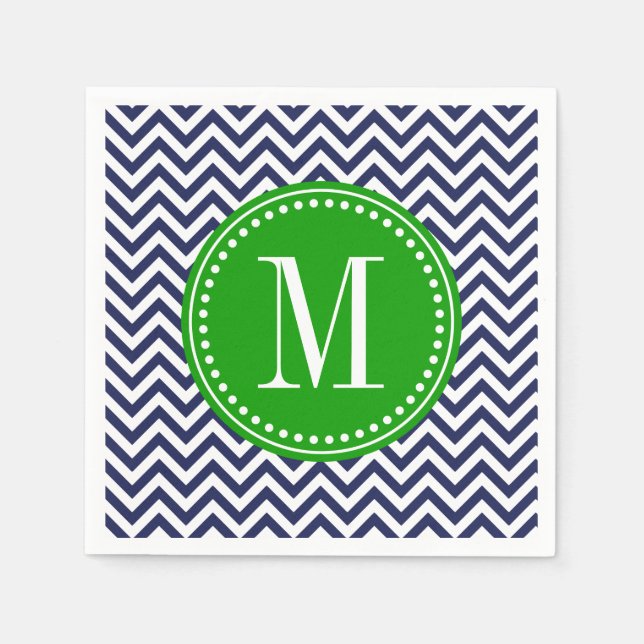 Serviette En Papier Marine Chevron Zigzag Monogramme personnalisé (Devant)