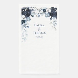 Serviette En Papier Marine Dusty Bleu & Blanc Jardin Élégant Mariage