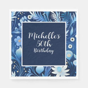 Serviette En Papier Marine Dusty Blue Floral 50e anniversaire