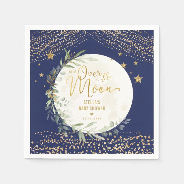 Serviette En Papier Marine Gold Moon & Stars Baby shower de verdure (Devant)