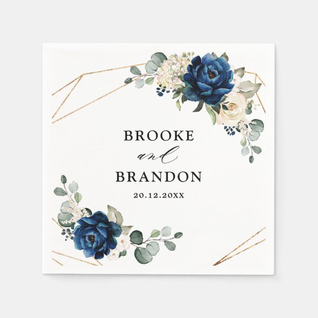 Serviette En Papier Marine Gold White Champagne Ivory Mariage géométri (Devant)