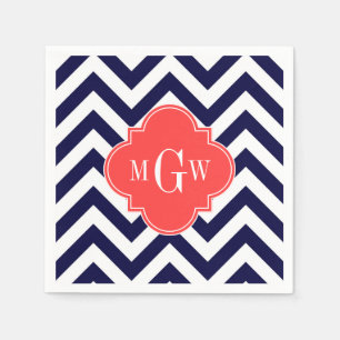 Serviette En Papier Marine Lg Chevron Corail Rouge Quatrefoil 3 Monogr