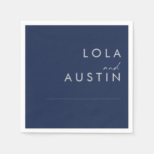 Serviette En Papier Marine minimaliste moderne bleu Mariage argenté