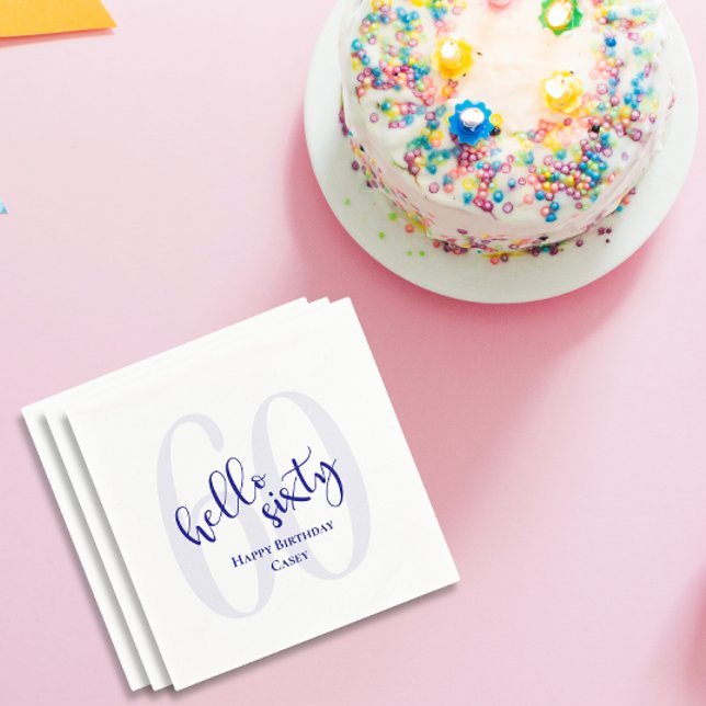 Serviette En Papier Marine moderne Bleu Bonjour soixante Anniversaire  (Créateur téléchargé)