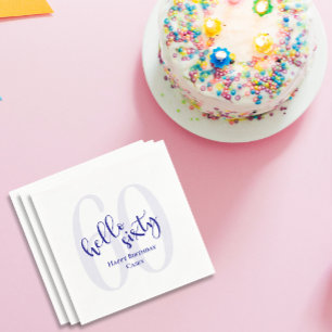 Serviette En Papier Marine moderne Bleu Bonjour soixante Anniversaire