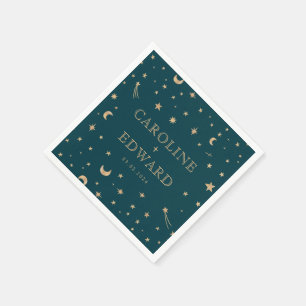 Serviette En Papier Marine Mystical Gold Stars Mariage d'astronomie de