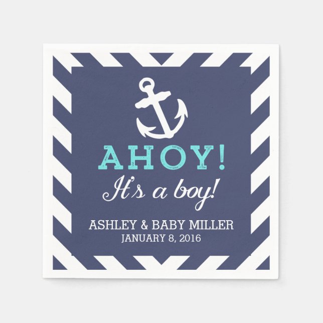 Serviette En Papier Marine Nautique Chevron Baby shower serviettes (Devant)