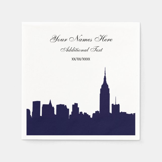 Serviette En Papier Marine NYC Skyline Silhouette, ESB (Devant)