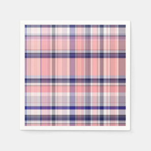 Serviette En Papier Marine Rose Bleu Blanc Preppy Madras Plaid
