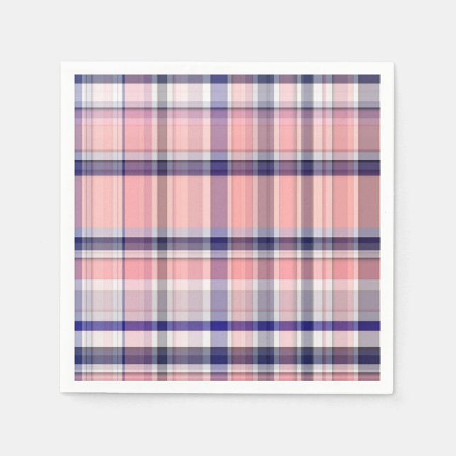 Serviette En Papier Marine Rose Bleu Blanc Preppy Madras Plaid (Devant)
