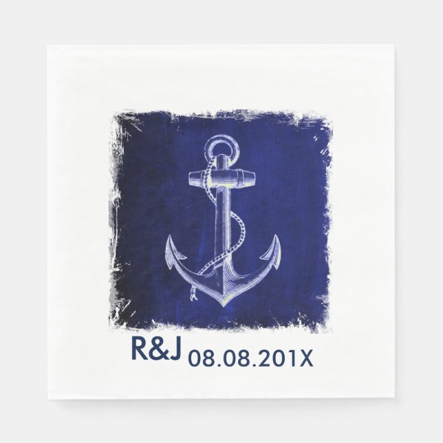 Serviette En Papier marine rustique bleu ancre marine mariage (Devant)