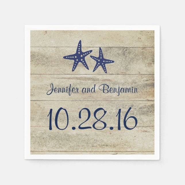 Serviette En Papier Marine Starfish Rustic Driftwood Beach Wedding (Devant)