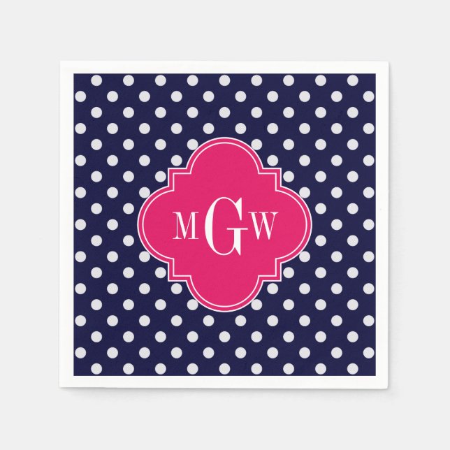 Serviette En Papier Marine What Polka Dot Raspberry Quatrefoil 3 Monog (Devant)