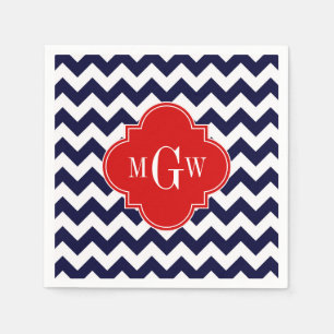 Serviette En Papier Marine White Chevron Red Quatrefoil 3 Monogramme