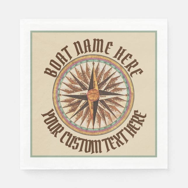 Serviette En Papier Maritime Vintage Compass Rose Personnalisé (Devant)