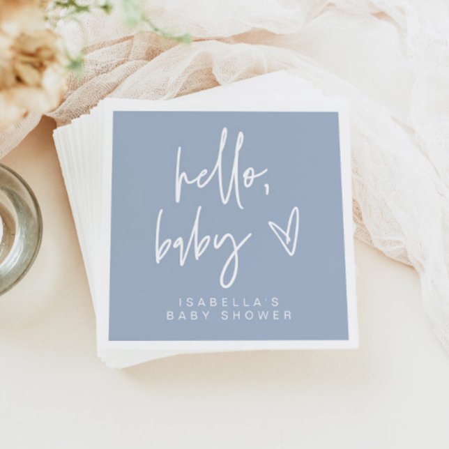 Serviette En Papier MARLO Modern Boho Dusty Blue Hello Baby shower (Créateur téléchargé)