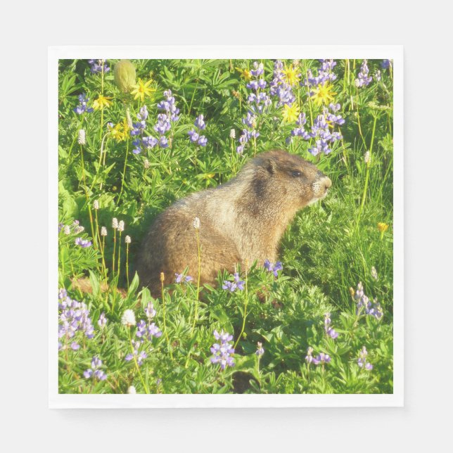 Serviette En Papier Marmot dans le Mont Rainier Fleurs sauvages (Devant)