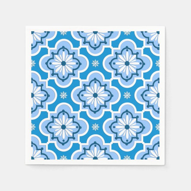 Serviette En Papier Marocain en tuiles motif - Bleu et Blanc (Devant)