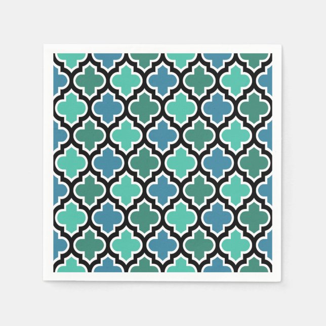 Serviette En Papier Marocain Turquoise Turquoise Blue Quatrefoil Motif (Devant)