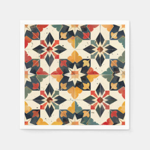 Serviette En Papier Marocain Zellij Rouge Jaune et Vert