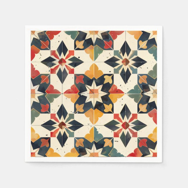 Serviette En Papier Marocain Zellij Rouge Jaune et Vert (Devant)