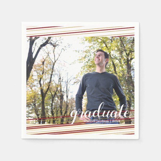 Serviette En Papier Maroo & Gold Stripes Graduate Party Napkins (Devant)