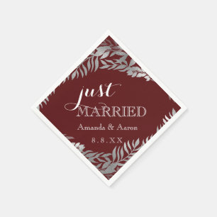 Serviette En Papier Maroon Bourgogne Floral Gris Juste Marié