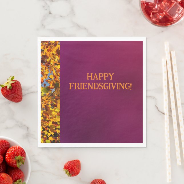 Serviette En Papier Maroon Feuilles Thanksgiving Friendsgiving (En situation)
