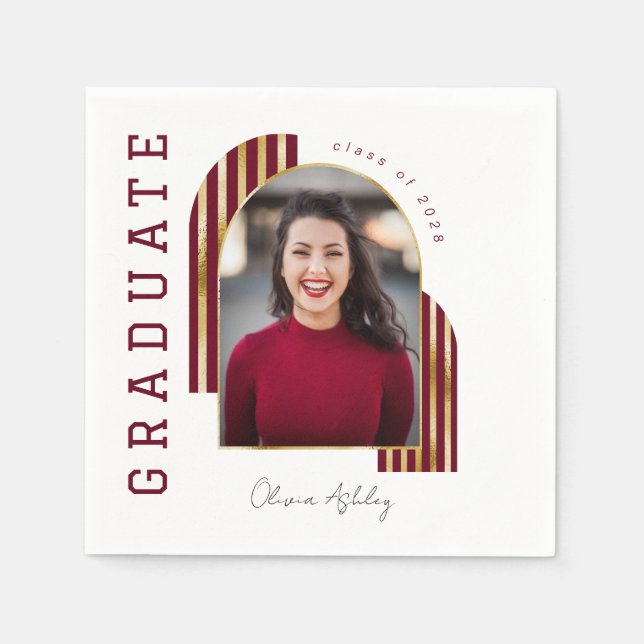 Serviette En Papier Maroon Gold Arch Photo Graduation (Devant)