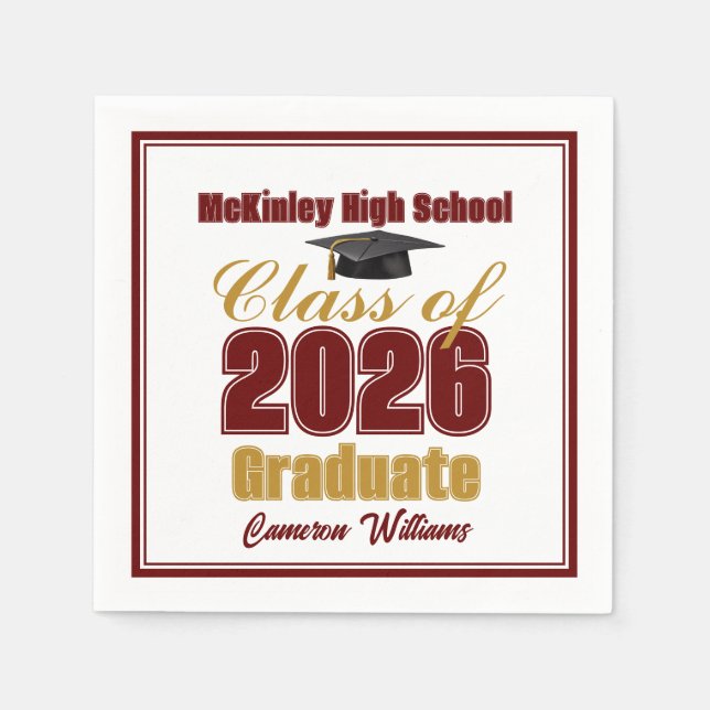 Serviette En Papier Maroon Gold Class of 2026 Custom Graduation Party (Devant)