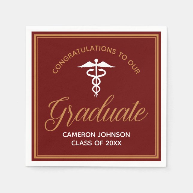 Serviette En Papier Maroon Gold Médicale School Graduation Party (Devant)