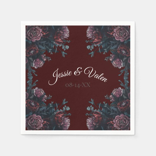 Serviette En Papier Maroon Mariage Floral d'automne (Devant)