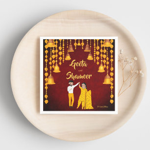 Serviette En Papier Maroon mariage indien Haldi Mehndi Sangeet jaune